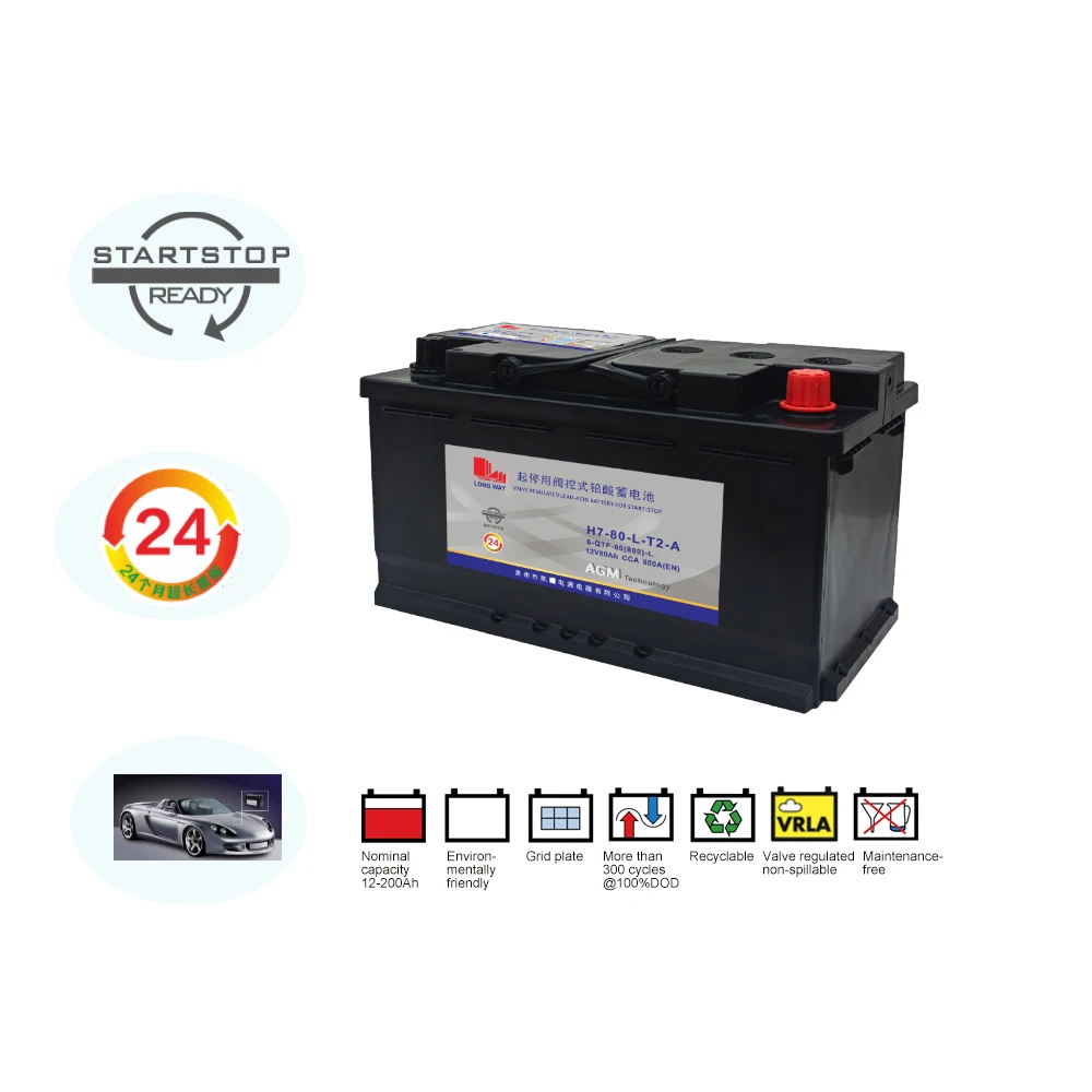 Start/stop Battery series 12V80Ah H7-80-L-T2-A gel start power ups for Lead acid battery