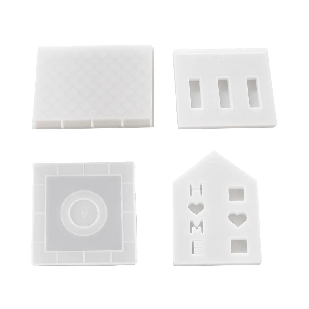 HY 4Pcs Art House Shape Resin Silicone Molds for DIY Christmas Epoxy Resin Casting Craft Desktop Ornaments Table