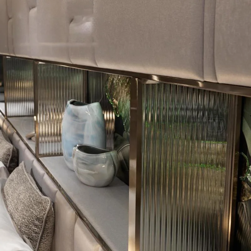 MIDISO Italian Luxury Design Bedroom Furniture Modern King Size Bed Frame with Headboard Fabric 1 Piece Wooden Normal Wood Bed