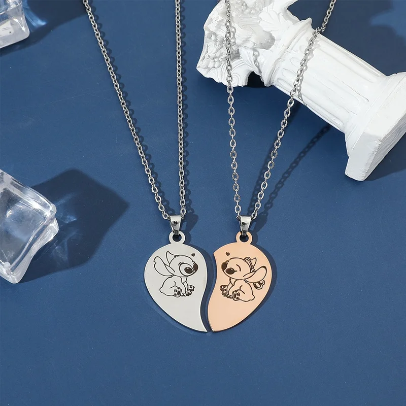 Necklace Stainless Steel Magnetic Attraction Cute Figure Stitch Heart Pendant Neck Chain Lovers Jewelry best friends necklace