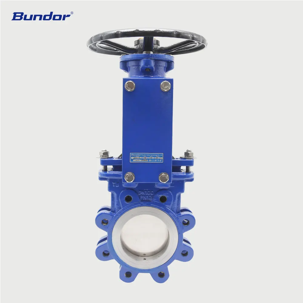 Bundor ANSI jis 10k 6 inch stainless steel knife edge gate valve lug type flanged 50mm DI knife gate valve