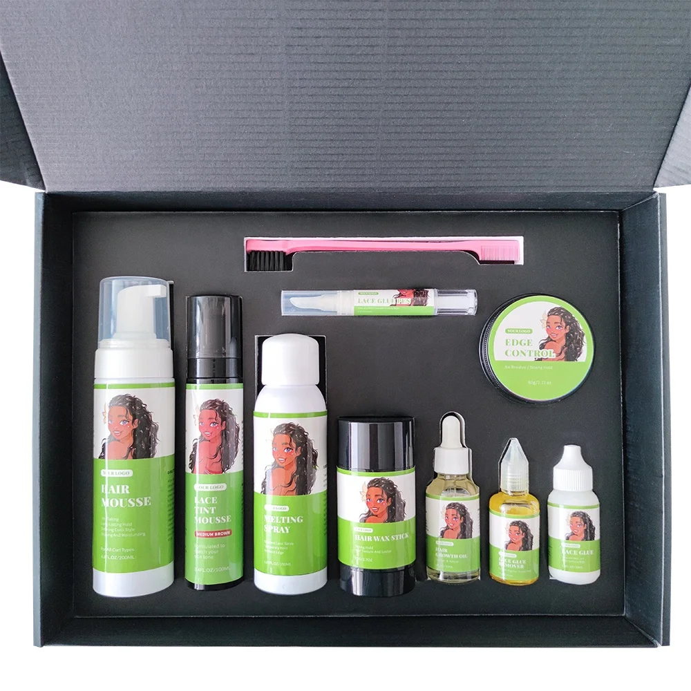 Laijiwan Wholesale private label Lace Front Wigs Install Kit Lace Glue adhesive Hair Styling Extension Tools Set with Box