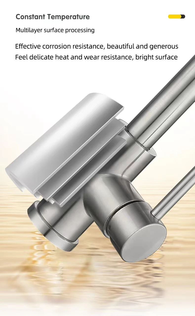 Deck Mounted  Stainless Steel Hot Cold Water Flexible Hoses Single Handle Pull-Out Kitchen Faucets