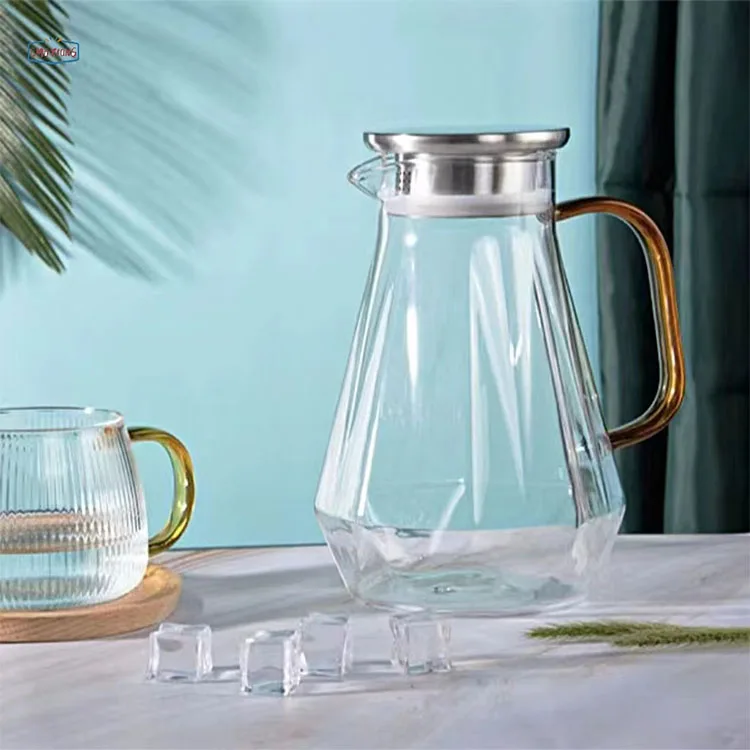Elegant Diamond Design Glass Water Pitcher With Handle High Borosilica Glass Carafe Glass Kettle