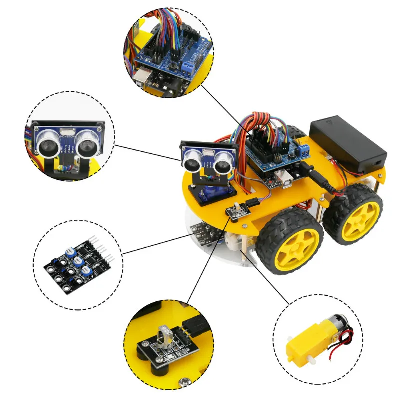 Robot Car Assembly Kit Ultrasonic Module Multi-function 4WD Robot Car Kits for Arduino