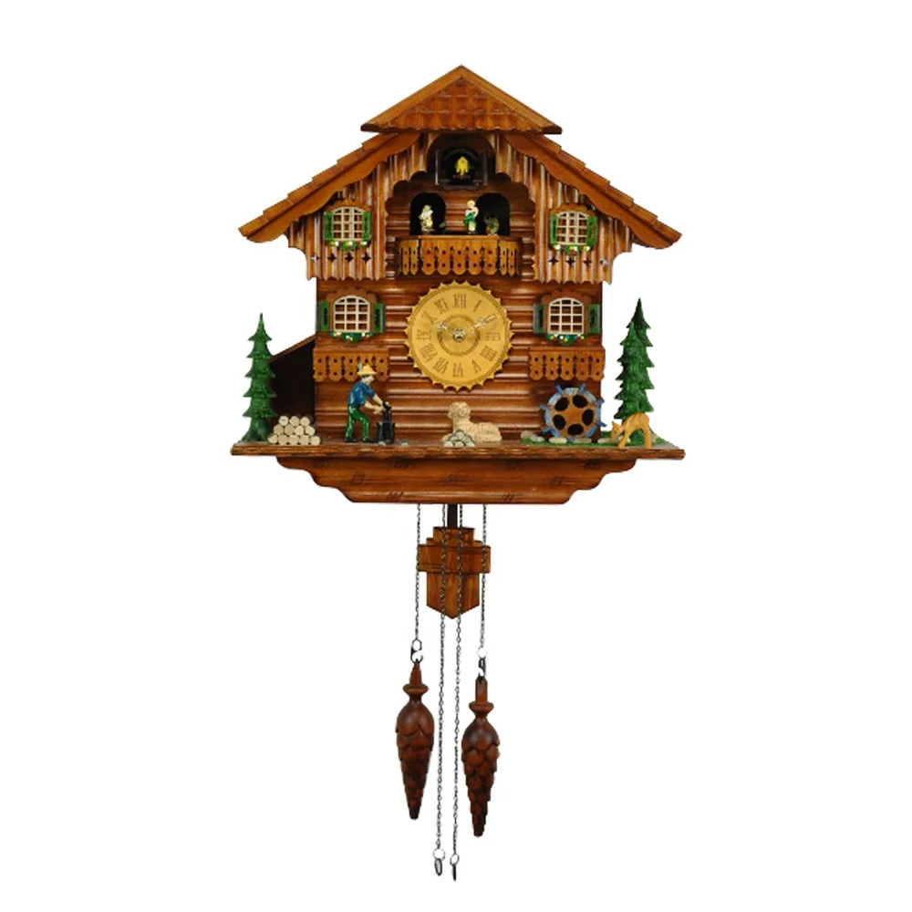 factory direct sale birds come out wood cuckoo pendulum retro wall clock