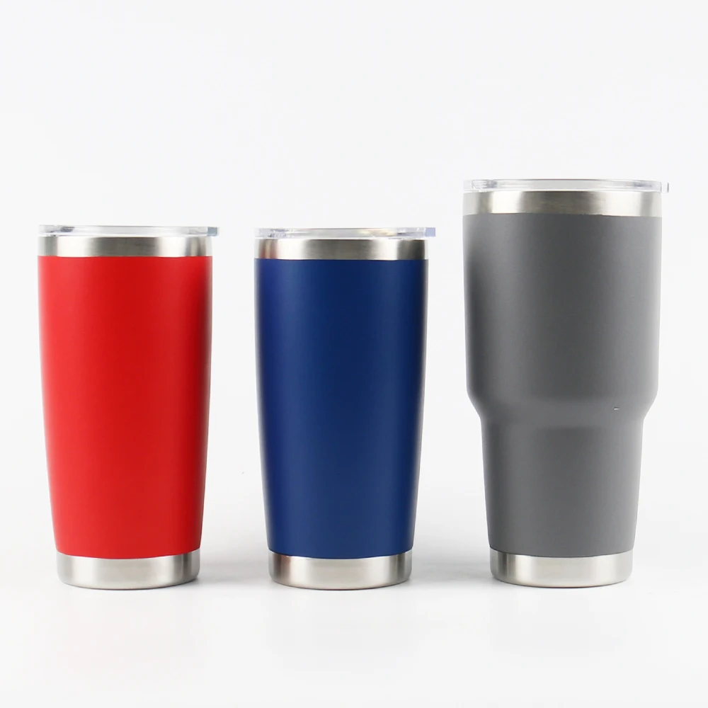 2022 New Design Double Wall Stainless Steel Powder Coated Vacuum Insulated Travel Mug Car Tumbler With Clear Lid
