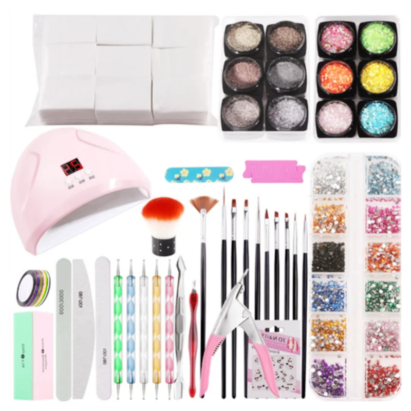 Подарок на день Святого Валентина, набор для дизайна ногтей, акриловая пудра, УФ-лампа, инструменты для маникюра, набор из 33 акриловых ногтей для начинающих дома