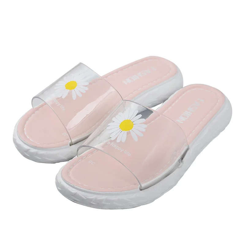 New Design Clear Daisy Lace Slippers Outdoor Indoor Slippers for Ladies