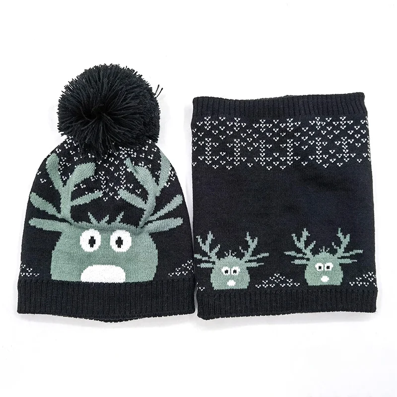 HIgh Quality Kids Graphic Beanie Hat with Pom and Neck Warmer Scarf Set for Boys
