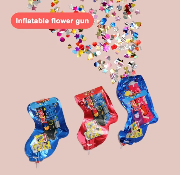 Surprise Party Decorations Boom Fireworks Gun Toy Inflatable Pistol Confetti Cannons Foil Material Balloons Set