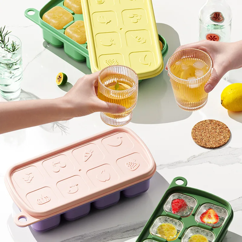 Ice Cube Trays Easy-Release Ice Cubes Maker with Spill-Resistant Removable Lid Baby Food ice cube tray