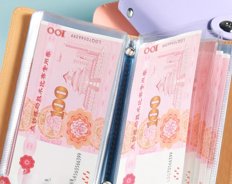 50 Pieces A6 PU Leather Money Saving Book Storage Clip Notebook Bank Loose-leaf Binding Deposit Notebook With PP Pocket