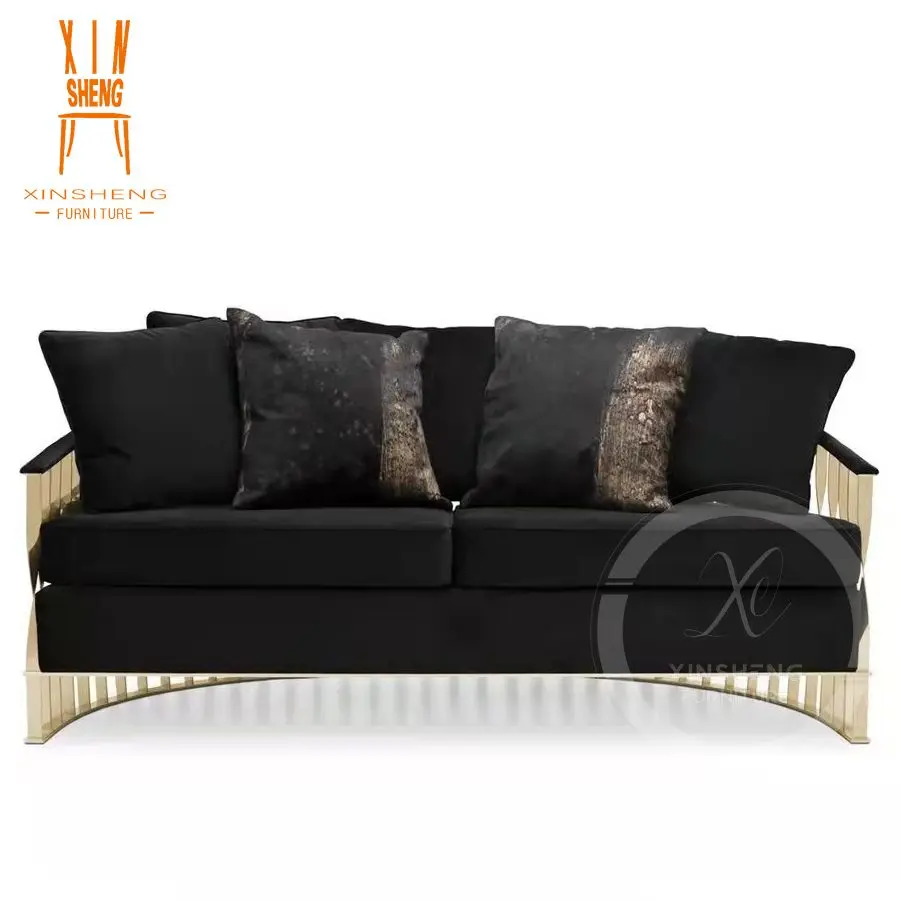 Luxury Wedding furniture black velvet gold frame sofa
