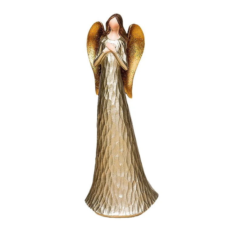 Nordic Creative Gold and Wood Carving Angel Soft Decoration Hall Window Display Resin Crafts Home Decoration