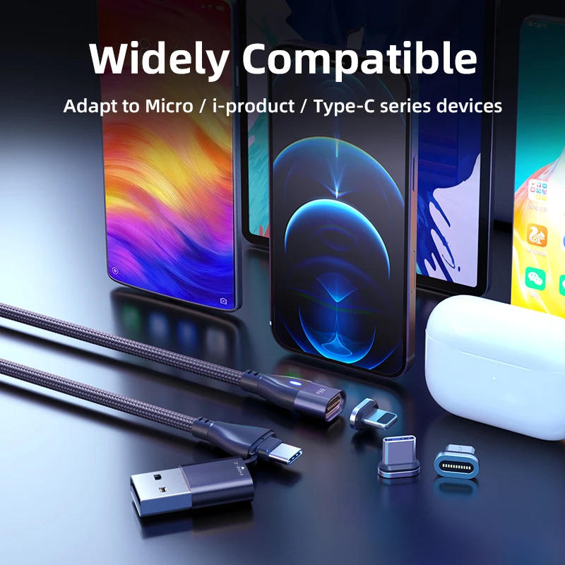 Magnet USB data cable 6 in 1 type a+c plug charger PD60W/100W fast chargin cable for mobile phones free logo service