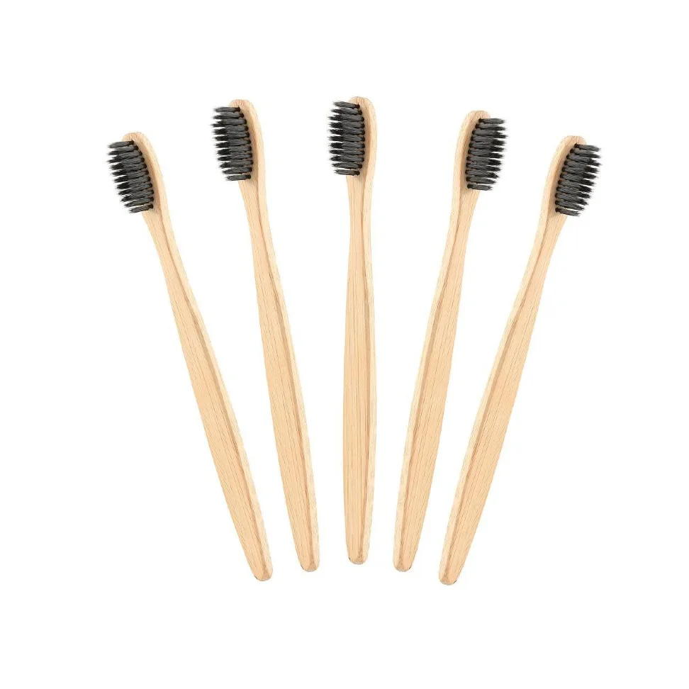 Adult Bamboo Toothbrush with medium bristled biodegradable bamboo toothbrushes in a recyclable, plastic free box.