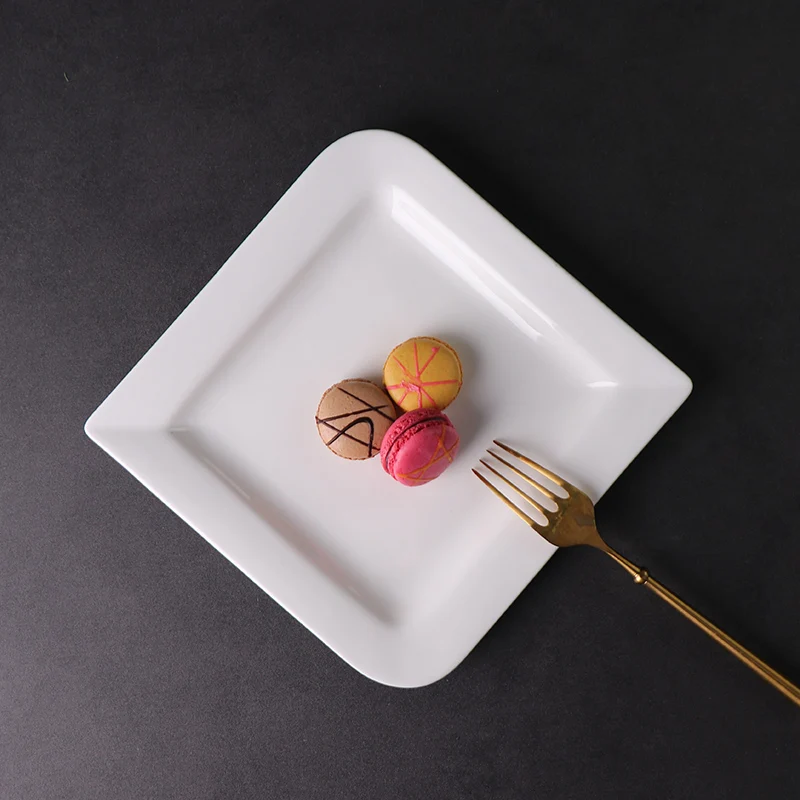 wholesale white custom porcelain ceramic dessert plate small deep square restaurant ceramic plates dishes