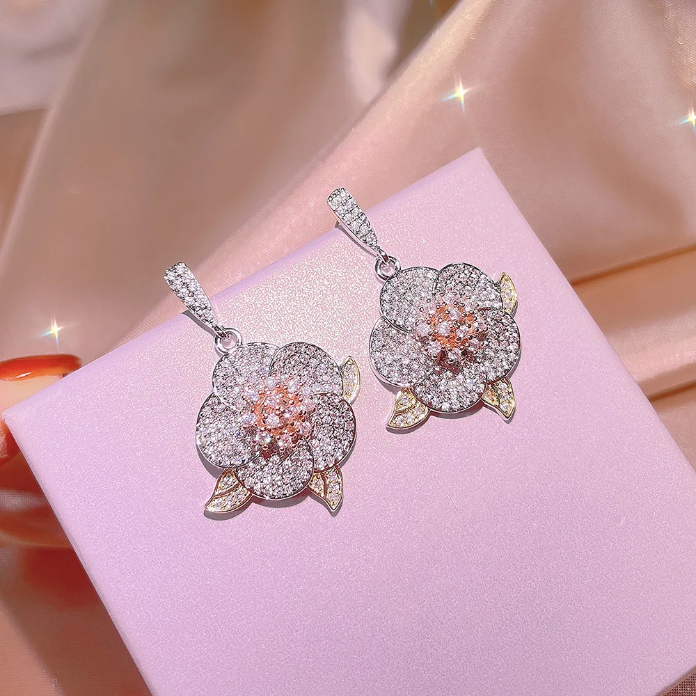 Wholesale women Cute Pretty Flowers Diamond women Jewelry Set silver plated women jewelry