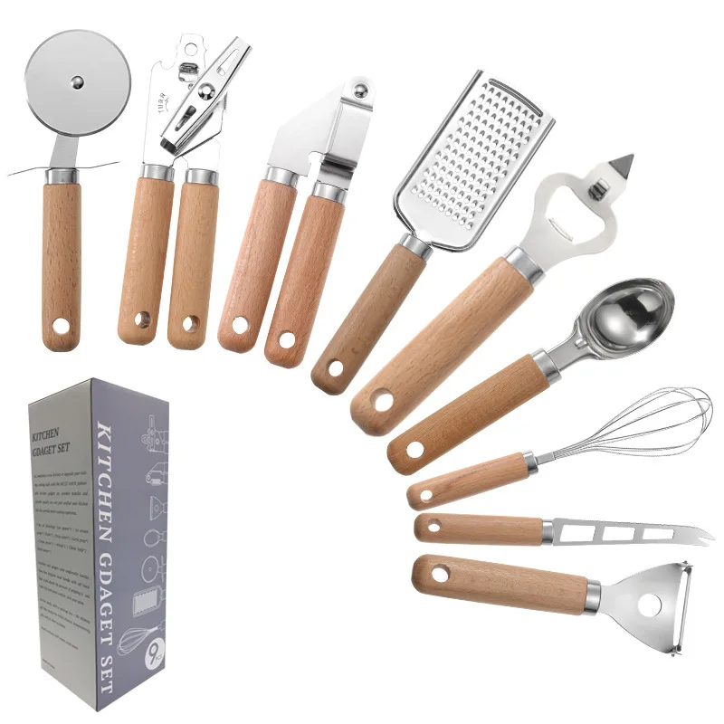 Creative 9pcs Kitchenware Gadgets Utensil Sets Stainless Steel Kitchen Accessories Tool with Wooden Handle