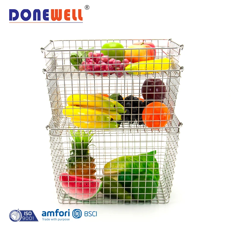 stainless steel basket kitchen food serving vegetable metal storage basket