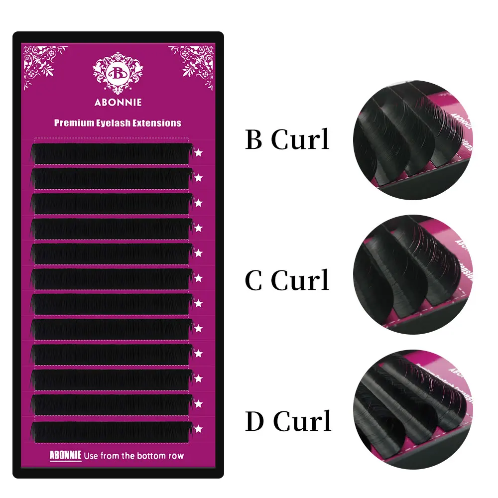 Abonnie Fluffy Mink B C D Curl 0.03 .05 0.10 8-17mm Extraling Volume Bulk Eyelash Extension Trays Korea Lash Extension