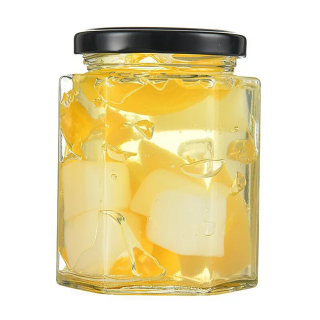 PUTIAN 45ml-730ml hexagonal glass jar hexagonal sauce and honey jar hexagonal jam transparent sealed jar with lid