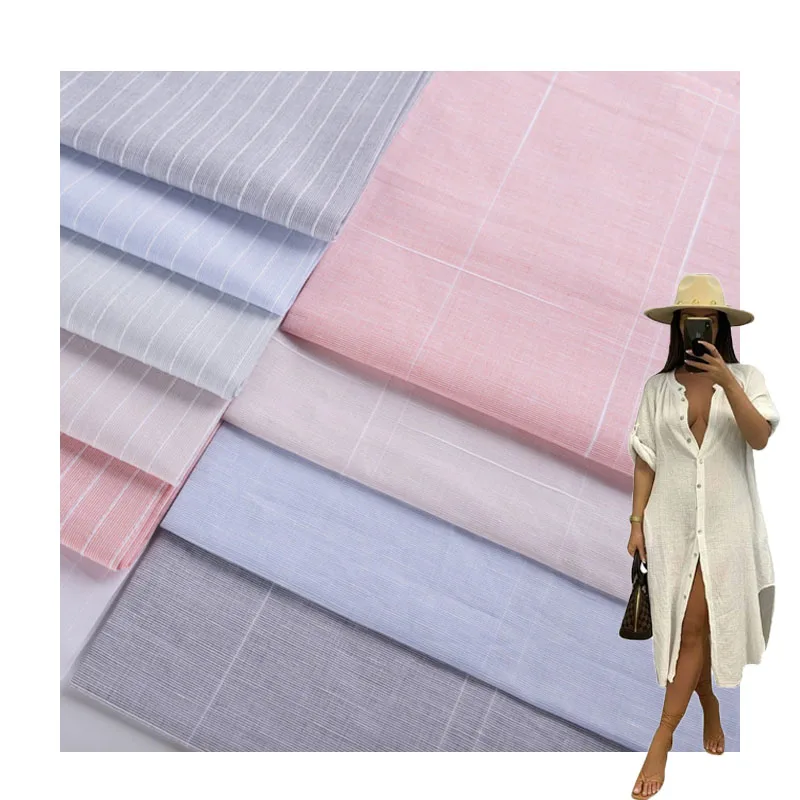 High Quality cotton linen stripe slubbed custom fabric for garment