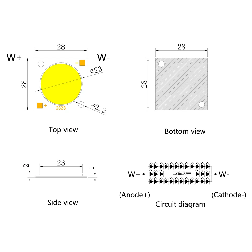 factory sell 60w 5000K CCT high CRI 95 full spectrum 2828 size led cob for led health lighting