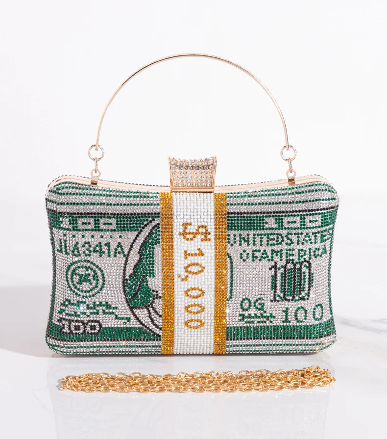 
Ladies Evening Pillow Bag Bling Rhinestone Diamond Purse Party Bags USD Dollar Handbag Case Durable Clutch Porm for Girls 