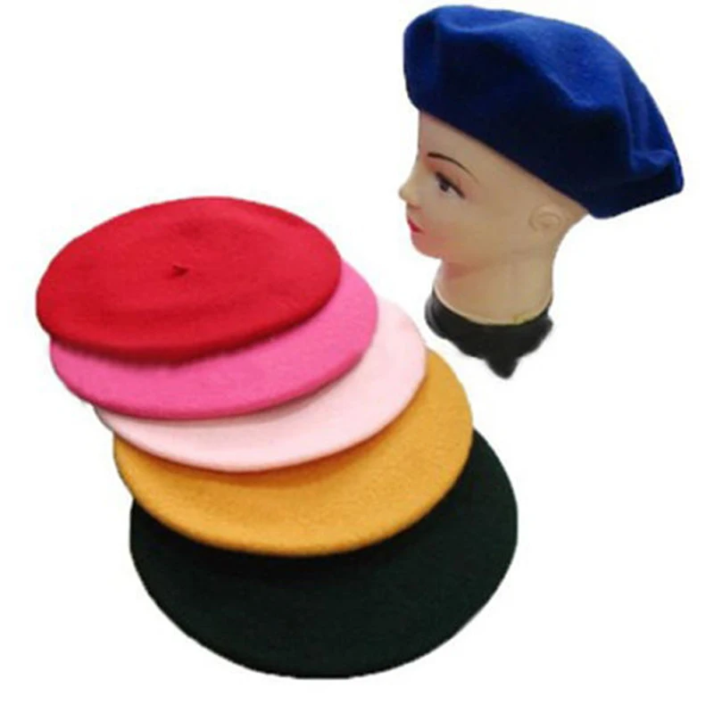 Custom Logo Plain Candy Color Hat Woolen Cloth Winter Cap Warm Beret Women Korean Beret Hat For Girl