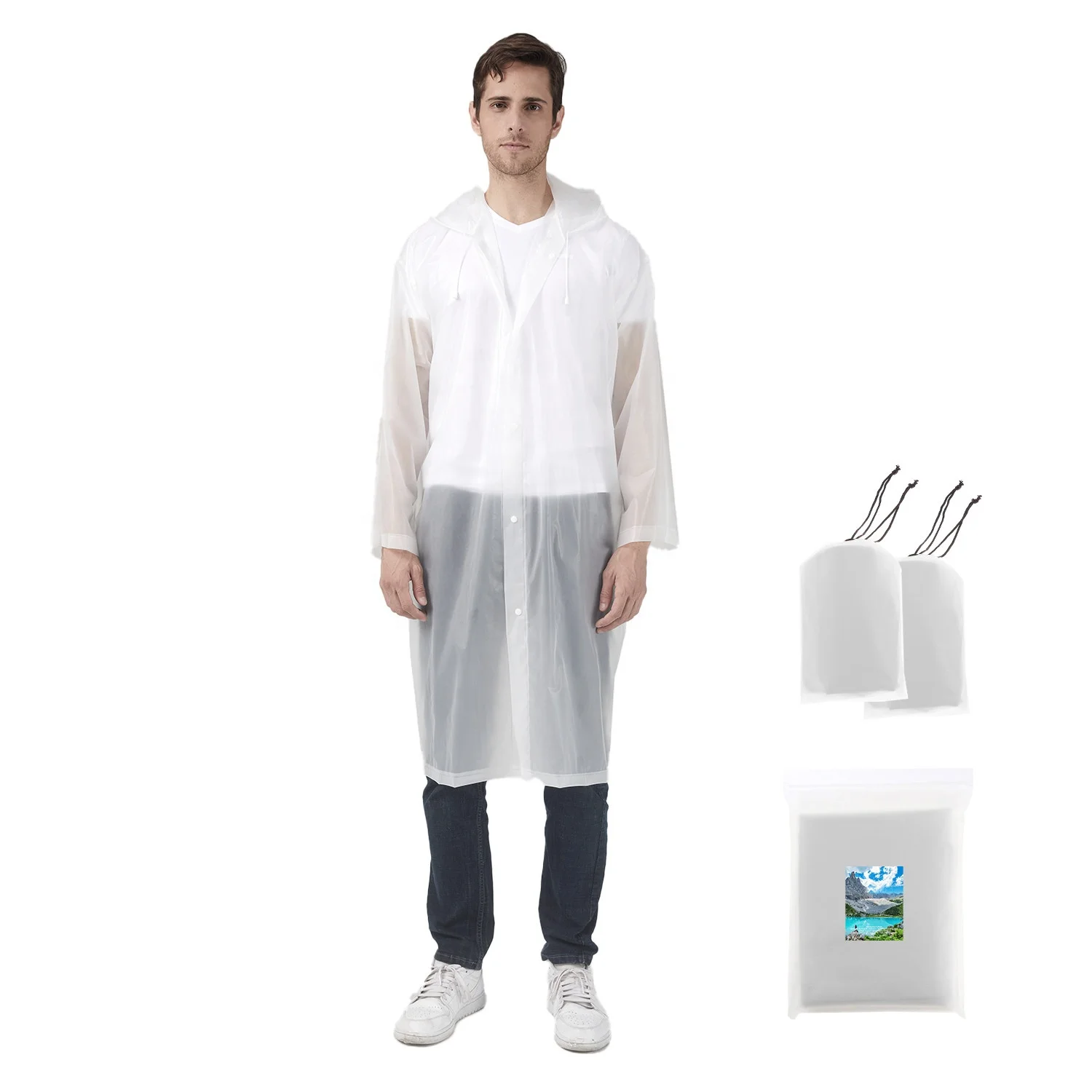 
2 pack white adult rain coat EVA gift bag clear visible Non-toxic and odorless reusable poncho 