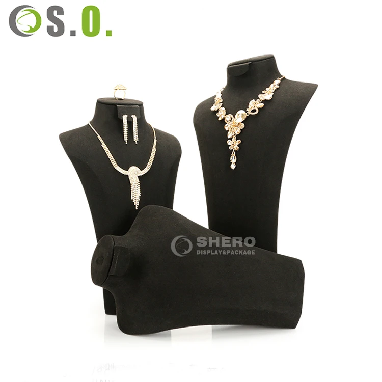 Hot sale necklace holder display stand velvet jewelry stands for long necklace display bust