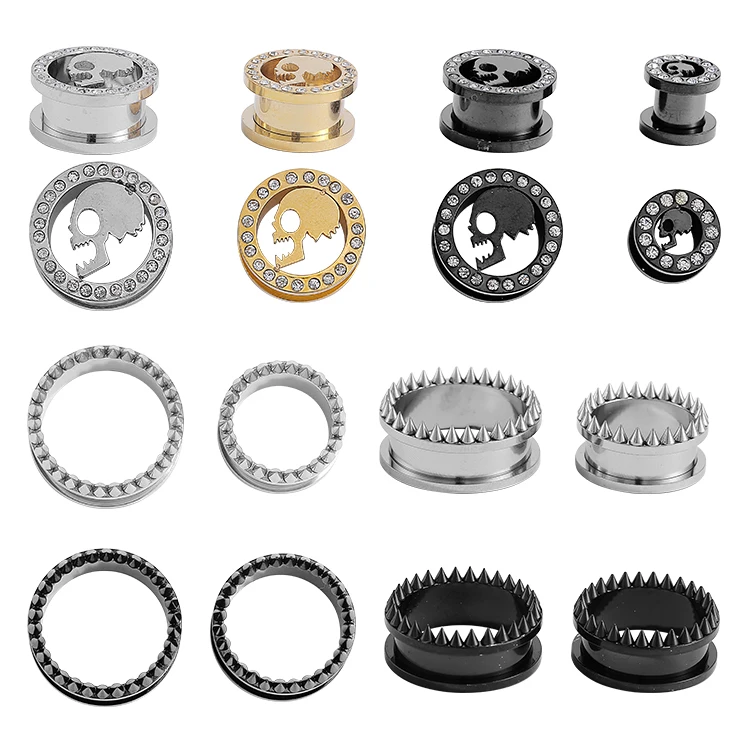 Fashion Women Man Ear Gauges 316 Stainless Steel Gold Plated Zircon Ear Plugs Tunnel Piercing