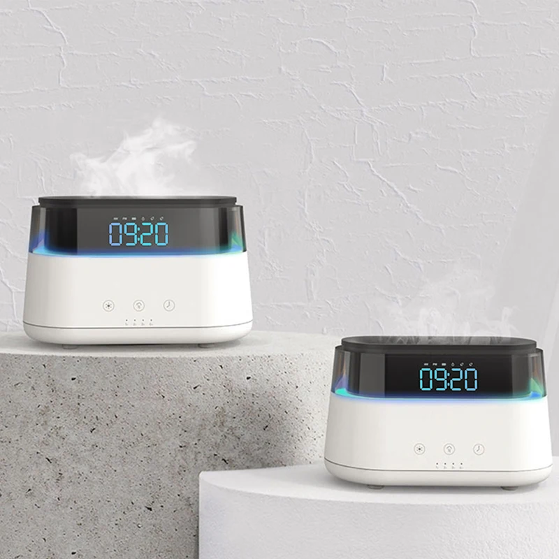 Hot Sale Portable Flame Led Air Humidifier Rainbow Lamp Tochable Home Flame Essential Oil Aroma Diffuser With Alarm Clock