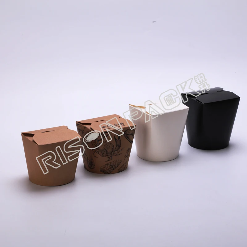 Custom Printed Disposable 16 26 32oz Kraft Packaging For Food Takeout Takeaway Rice Chinese Noodle Packing Paper Box With Handle