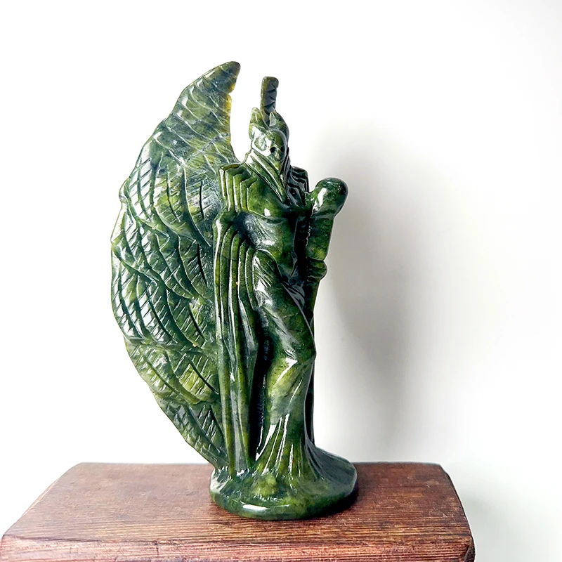 Xiuyu Evil Hand Carved Serpentine Jade Gemstone Fallen Angel Crystals Carved Green Jade Angel