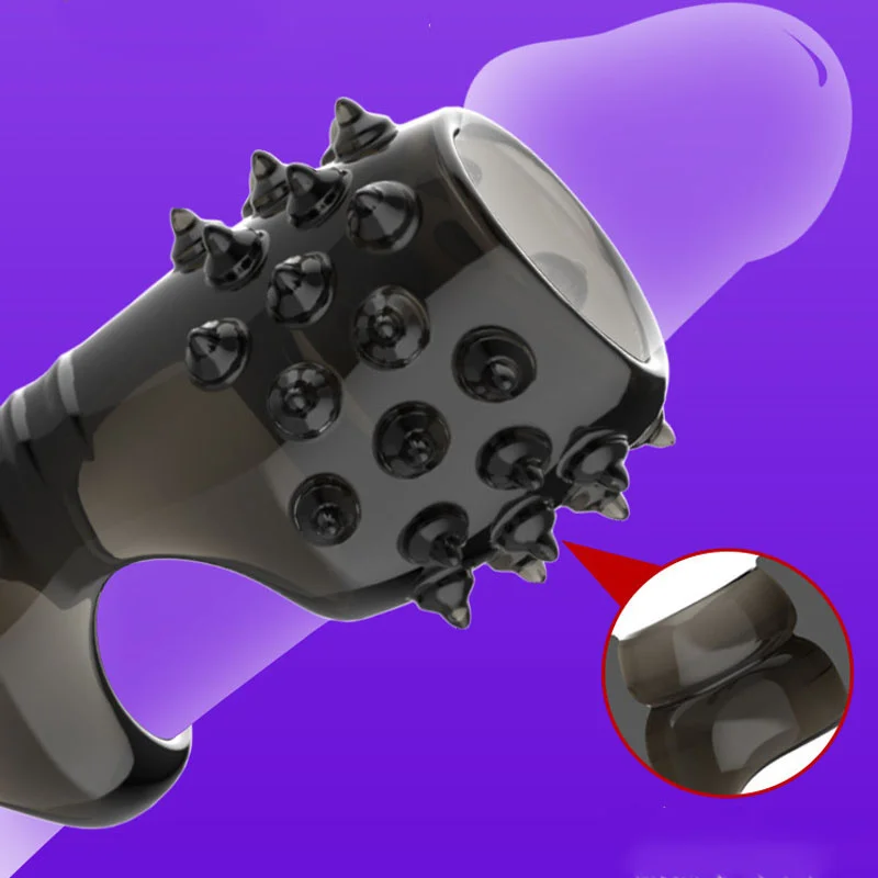 Penis Extender Sleeve Condoms Cock Restraints Ring Male Enlargement Time Delay Spike Clit Massager Cover For Men