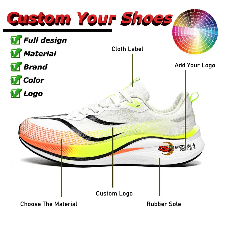 Custom Sneakers Men Plus Size Running Shoes Carbon Fiber Plate Runner Lightweight Cushion Footwear Jogging Walking Shoes