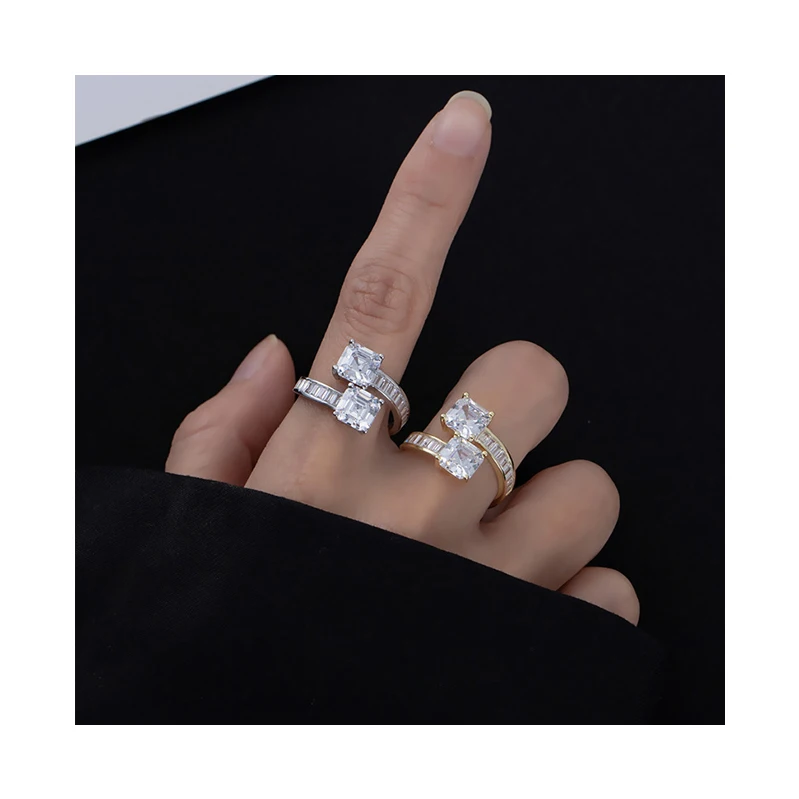 2023 Custom Trendy Square Eternity Ring Women Jewelry Promise 925 Sterling Silver Engagement Wedding Cubic Zirconia S925 Ring