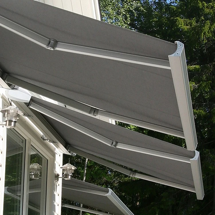 220V Electric Retractable Sunshade Canopy Aluminum Alloy Deck Awning with Side Wall Railing Acrylic Sail Material Big Awning