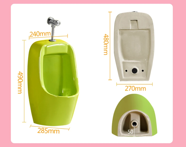 KD-K001UA Artistic Colored Sanitary Ware for Kindergarten Wall Mounted Ceramic Urinal Trap Pink Colored Small Size Urine Bowl