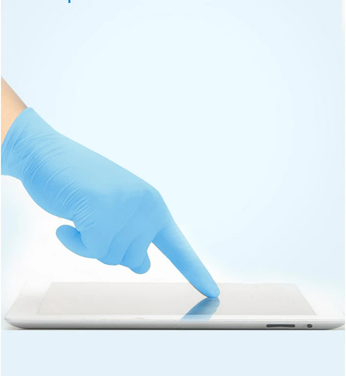Высококачественные беспорошковые безопасные синие перчатки с сенсорным экраном одноразовые нитриловые перчатки