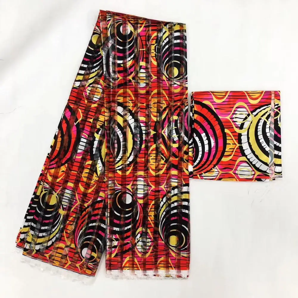 Атласная шелковая ткань с принтом в африканском стиле и восковым из органзы кружево для платья 4 Ярда лента 2 ярда шелковой ткани