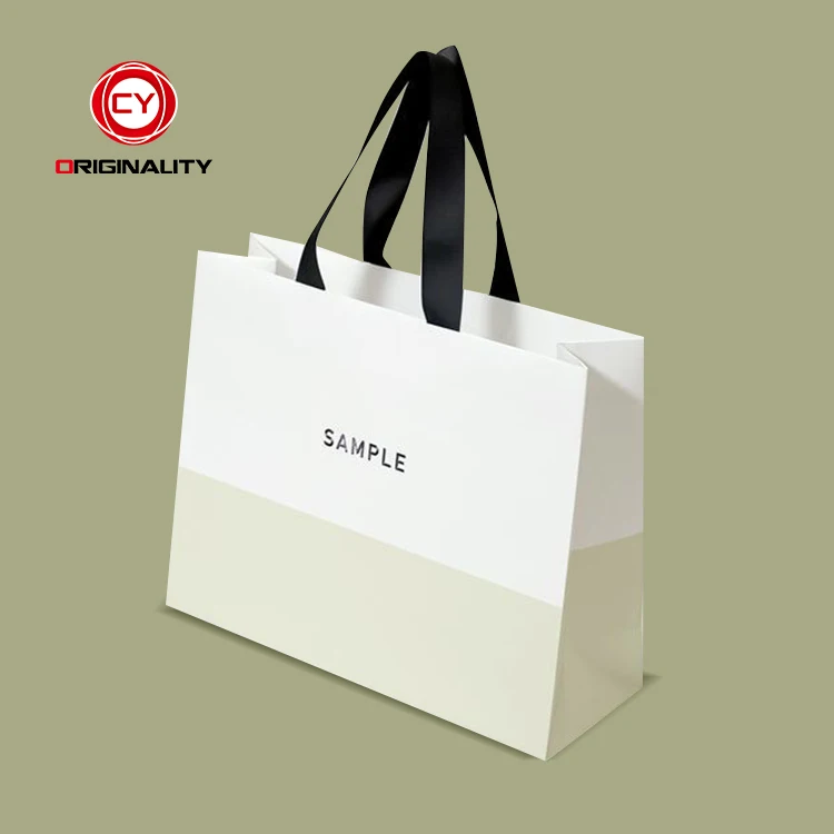 Foldable Reusable Shopping White Christian Silver Retail Paper Bags With Handles Ribbon
