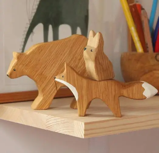 Wooden Forest animals set Educational Wardorf toys bear hare fox animal toy set