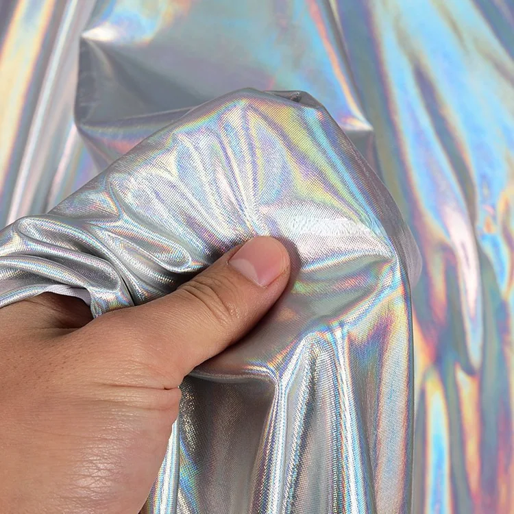 High Quality Laser Film Fabric 93% Polyester 7% Spandex Custom Luxury Fantasy Laser Satin Fabrics