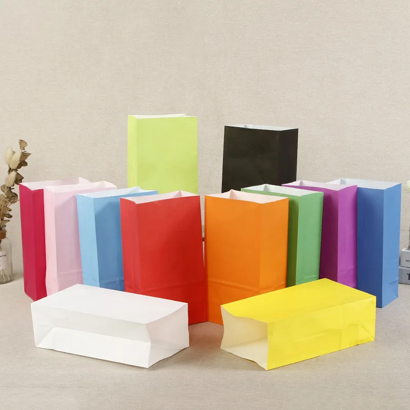 Custom square bottom paper food packaging candy bags no handle brown white black kraft paper nuts bags without handles wholesale