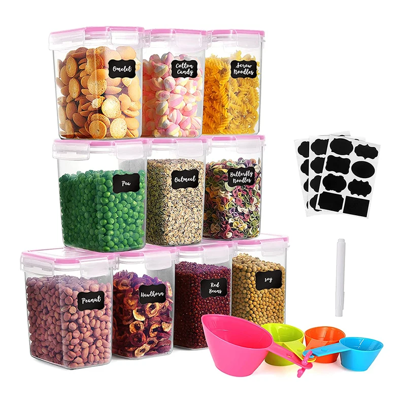 Plastic Airtight Food Storage Containers Set Kitchen Pantry Organization Canisters for Cereal Flour Sugar Spaghetti