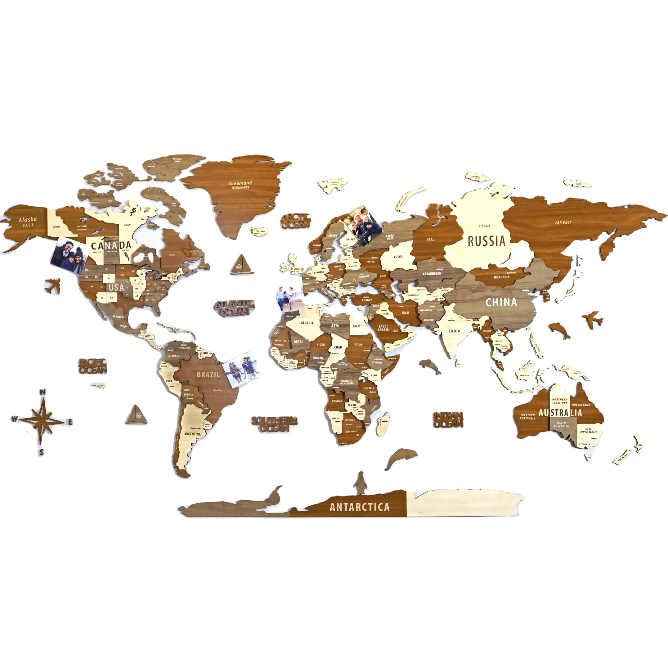 Walnut Vintage Wood Wall Decoration Christmas Gift 3D Wooden World Map